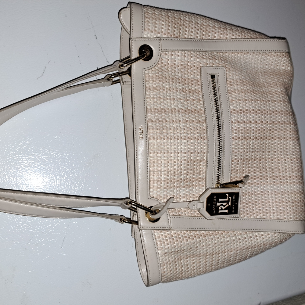 Ralph Lauren Cream Textured Tote with Structured Design